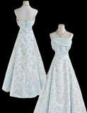 Ndyad Blue A-Line Spaghetti Strap Satin Chiffon Long Prom Dress Birthday Dress Graduation Prom Dress HZ1024