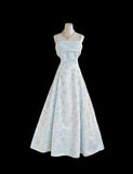 Ndyad Blue A-Line Spaghetti Strap Satin Chiffon Long Prom Dress Birthday Dress Graduation Prom Dress HZ1024