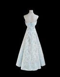Ndyad Blue A-Line Spaghetti Strap Satin Chiffon Long Prom Dress Birthday Dress Graduation Prom Dress HZ1024