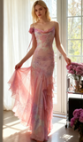 Ndyad Pink Spaghetti Strap Mermaid Party Dresses Fairytale Chiffon Beaded Long Prom Dresses HZ1024