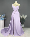 Ndyad Pink Long One Shoulder Sleeveless Prom Dress Long Slit Online HZ1024