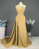 Ndyad Pink Long One Shoulder Sleeveless Prom Dress Long Slit Online HZ1024