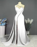 Ndyad Pink Long One Shoulder Sleeveless Prom Dress Long Slit Online HZ1024