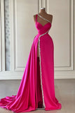 Ndyad Pink Long One Shoulder Sleeveless Prom Dress Long Slit Online HZ1024