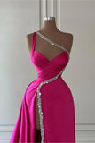 Ndyad Pink Long One Shoulder Sleeveless Prom Dress Long Slit Online HZ1024