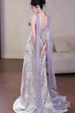 Ndyad Purple Mermaid Strapless Satin Tulle Long Prom Dress Applique Evening Gown HZ1024