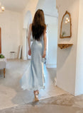 Ndyad Blue Bodycon Dress Spaghetti Strap Chiffon Long Prom Dress Graduation Prom Dress HZ1024