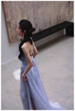 Ndyad A-Line Strapless Chiffon Pleated Long Prom Dress Chic Lace Graduation Prom Dress HZ1024