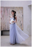 Ndyad A-Line Strapless Chiffon Pleated Long Prom Dress Chic Lace Graduation Prom Dress HZ1024