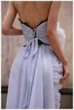 Ndyad A-Line Strapless Chiffon Pleated Long Prom Dress Chic Lace Graduation Prom Dress HZ1024