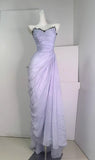 Ndyad A-Line Strapless Chiffon Pleated Long Prom Dress Chic Lace Graduation Prom Dress HZ1024