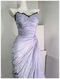 Ndyad A-Line Strapless Chiffon Pleated Long Prom Dress Chic Lace Graduation Prom Dress HZ1024