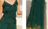 Ndyad Green A-Line Spaghetti Strap Chiffon Long Prom Dress V-Neck Layered Evening Gown HZ1024