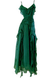 Ndyad Green A-Line Spaghetti Strap Chiffon Long Prom Dress V-Neck Layered Evening Gown HZ1024