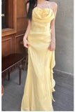 Ndyad Simple Bodycon Dress Spaghetti Strap Chiffon Long Prom Dress Applique Graduation Prom Dress HZ1024