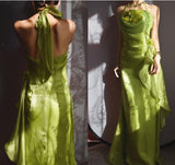 Ndyad Simple Bodycon Dress Spaghetti Strap Chiffon Long Prom Dress Applique Graduation Prom Dress HZ1024