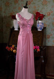 Ndyad Pink Retro Mermaid V-neck Chiffon Beaded Long Prom Dress Sweet Applique Birthday Dress HZ1024
