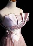 Ndyad A-Line Strapless Satin Tulle Long Prom Dress Graduation Prom Birthday Dress HZ1024