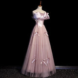 Ndyad A-Line Strapless Satin Tulle Long Prom Dress Graduation Prom Birthday Dress HZ1024