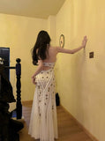 Ndyad Halter Neck Tulle Beading Vintage Long Prom Dress Birthday Dress HZ1024
