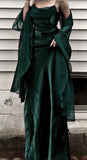 Ndyad Dark Green Prom Dress Spaghetti Strap Chiffon Evening Gown with Shawl HZ1024