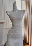 Ndyad Bodycon Dress Strapless Chiffon Long Prom Dress Simple Evening Dress HZ1024