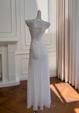 Ndyad Bodycon Dress Strapless Chiffon Long Prom Dress Simple Evening Dress HZ1024