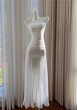 Ndyad Bodycon Dress Strapless Chiffon Long Prom Dress Simple Evening Dress HZ1024