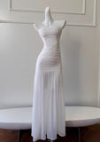 Ndyad Bodycon Dress Strapless Chiffon Long Prom Dress Simple Evening Dress HZ1024