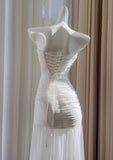 Ndyad Bodycon Dress Strapless Chiffon Long Prom Dress Simple Evening Dress HZ1024