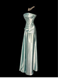Ndyad Bodycon Dress Strapless Satin Long Prom Dress Simple Evening Dress HZ1024