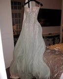 Ndyad A-Line Sequined Tulle Strapless Long Prom Dress Adult Ceremony Prom Dress HZ1024