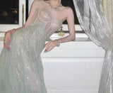 Ndyad A-Line Sequined Tulle Strapless Long Prom Dress Adult Ceremony Prom Dress HZ1024