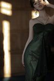 Ndyad Forest Green Spaghetti Straps Long Prom Dresses Glitter Chiffon Beaded Elegant Party Dresses HZ1024
