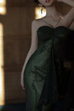 Ndyad Forest Green Spaghetti Straps Long Prom Dresses Glitter Chiffon Beaded Elegant Party Dresses HZ1024