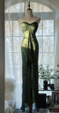 Ndyad Forest Green Spaghetti Straps Long Prom Dresses Glitter Chiffon Beaded Elegant Party Dresses HZ1024