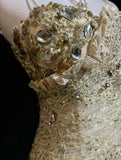 Ndyad A-Line Spaghetti Strap Satin Lace Long Prom Dress with Beaded Appliques HZ1024