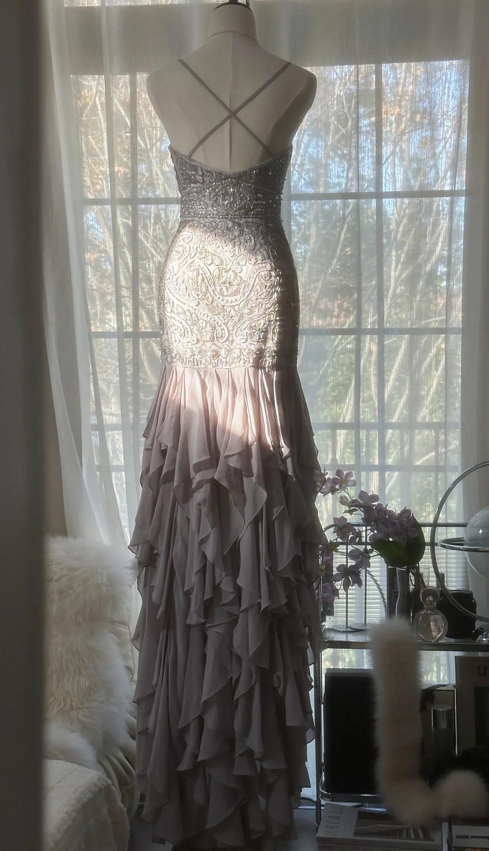 Ndyad Purple Spaghetti Strap Appliques Bodycon Open Back Evening Dresses Chiffon Sequin Long Prom Dresses HZ1024