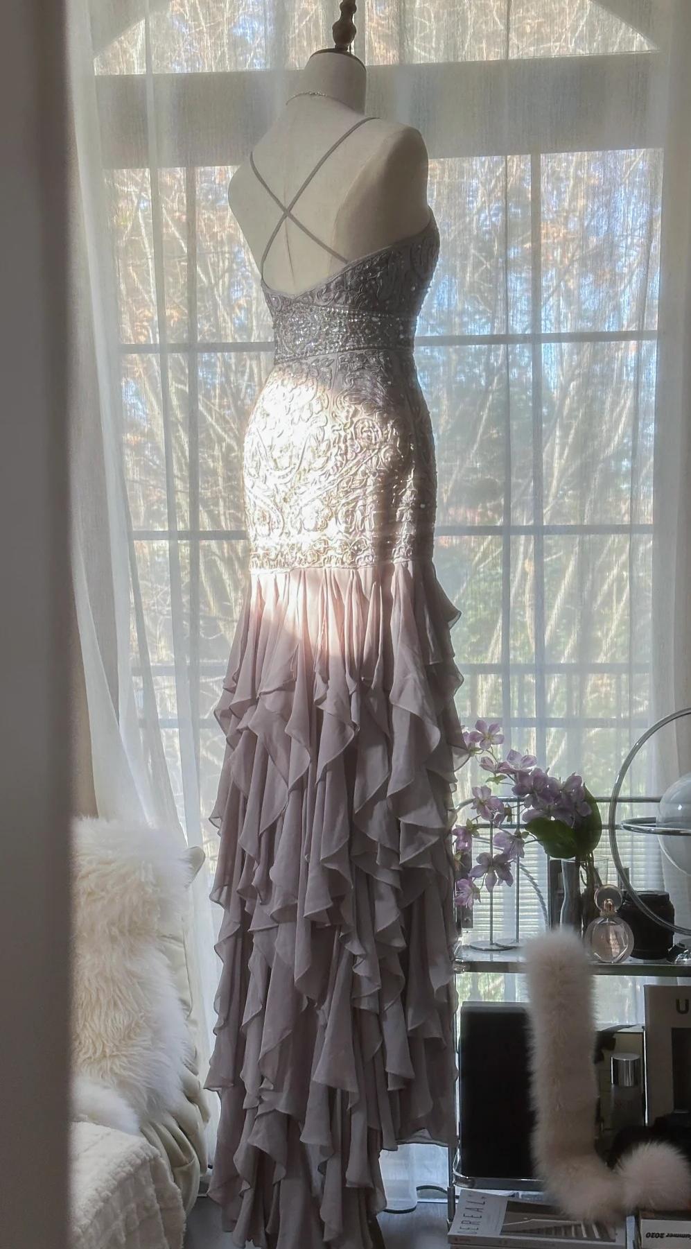 Ndyad Purple Spaghetti Strap Appliques Bodycon Open Back Evening Dresses Chiffon Sequin Long Prom Dresses HZ1024