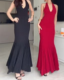 Ndyad Mermaid Halter Long Prom Dress Backless Evening Dress HZ1024
