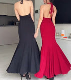 Ndyad Mermaid Halter Long Prom Dress Backless Evening Dress HZ1024