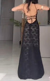 Ndyad Bodycon Spaghetti Strap Chiffon Long Prom Dress Sexy Backless Evening Dress HZ1024