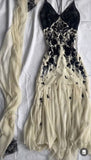 Ndyad Spaghetti Strap Chiffon Applique Long Prom Dresses Temperament Party Dresses HZ1024