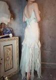 Ndyad Vintage Mint Green Chiffon Mermaid Beaded Long Prom Dresses Ruffled Fairytale Birthday Dresses HZ1024