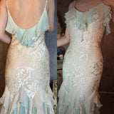 Ndyad Vintage Mint Green Chiffon Mermaid Beaded Long Prom Dresses Ruffled Fairytale Birthday Dresses HZ1024