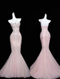 Ndyad Mermaid Strapless Tulle Diamond Long Prom Dress Sweet Wedding Dress Formal Dress HZ1024