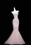 Ndyad Mermaid Strapless Tulle Diamond Long Prom Dress Sweet Wedding Dress Formal Dress HZ1024