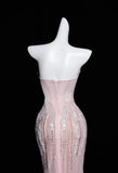 Ndyad Mermaid Strapless Tulle Diamond Long Prom Dress Sweet Wedding Dress Formal Dress HZ1024