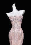 Ndyad Mermaid Strapless Tulle Diamond Long Prom Dress Sweet Wedding Dress Formal Dress HZ1024