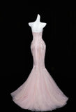 Ndyad Mermaid Strapless Tulle Diamond Long Prom Dress Sweet Wedding Dress Formal Dress HZ1024